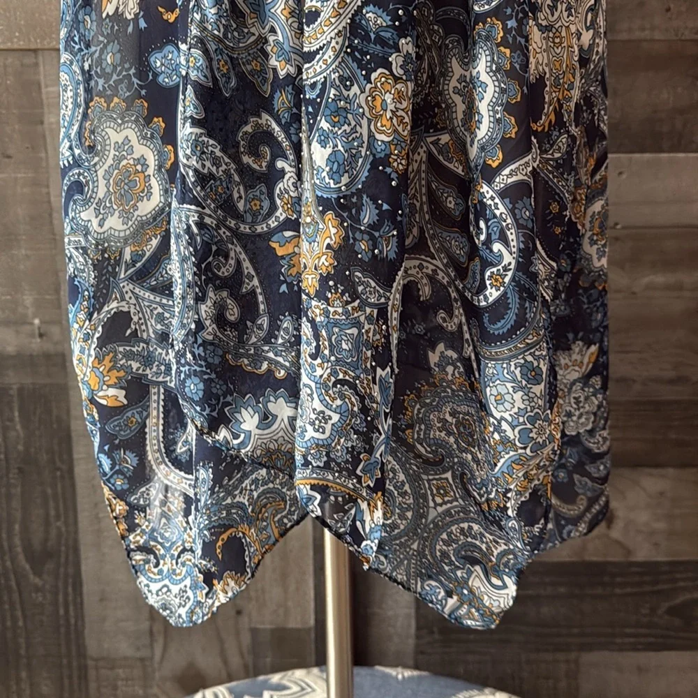 NWT! Blue floral paisley Kimono OS sparkly rhinestones dark feminine resortwear